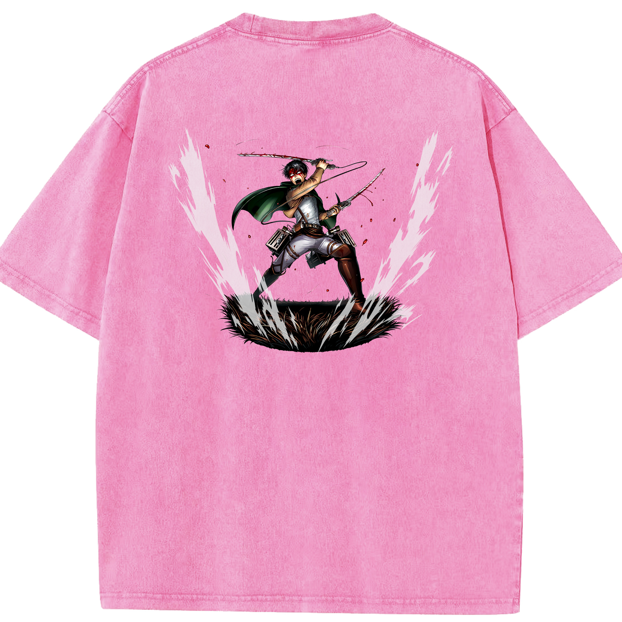 （画像用） 進撃の巨人 リヴァイ·アッカーマン Attack on Titan Levi Ackerman 綿100% ヴィンテージ風 半袖Tシャツ（背面プリント）